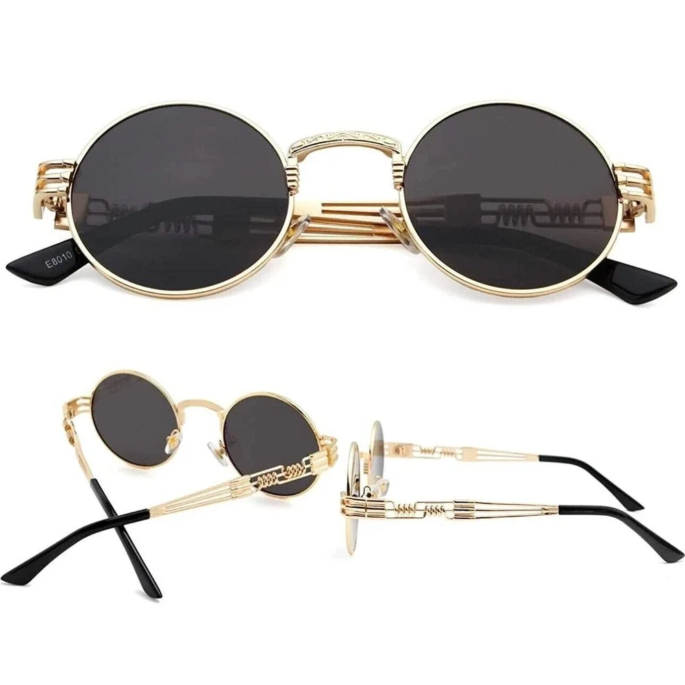 Retro Black Round Steampunk Sunglasses Hippie Glasses‎ Metal Men Trendy Street